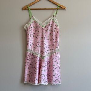 Betsey Johnson Pink Floral Chemise with Lace Trim